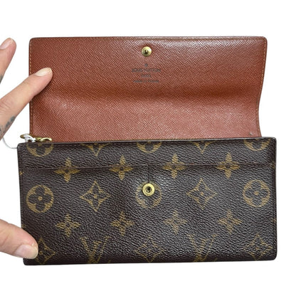LOUIS VUITTON Monogram Portefeuille Sarah Wallet Brown Gold Hardware LO2171