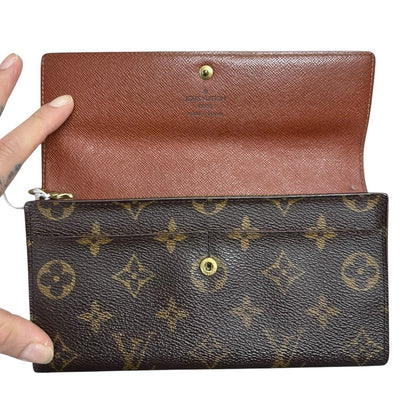 LOUIS VUITTON Monogram Portefeuille Sarah Wallet Brown Gold Hardware LO2171