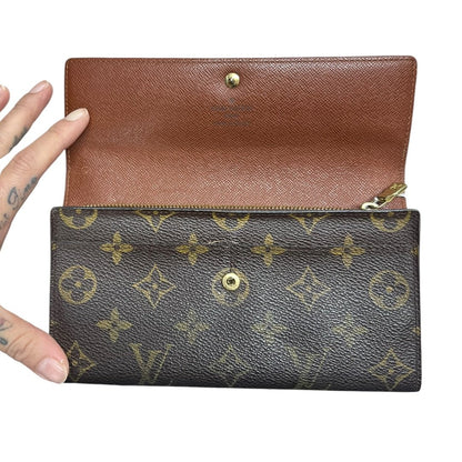 LOUIS VUITTON Monogram Portefeuille Sarah Wallet Brown Gold Hardware LO2168