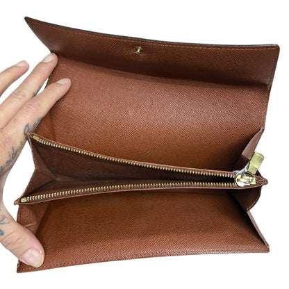 LOUIS VUITTON Monogram Portefeuille Sarah Wallet Brown Gold Hardware LO2168