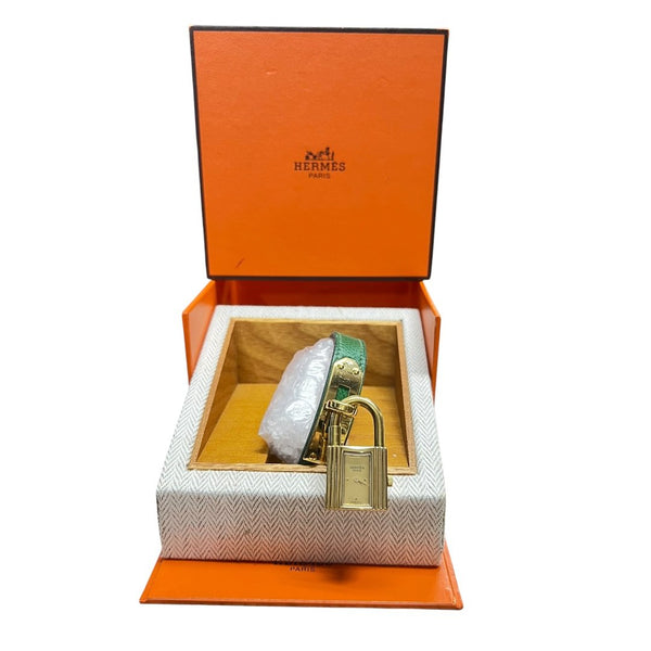 HERMES Lizard Kelly Watch Green, Gold Gold Hardware NJ107