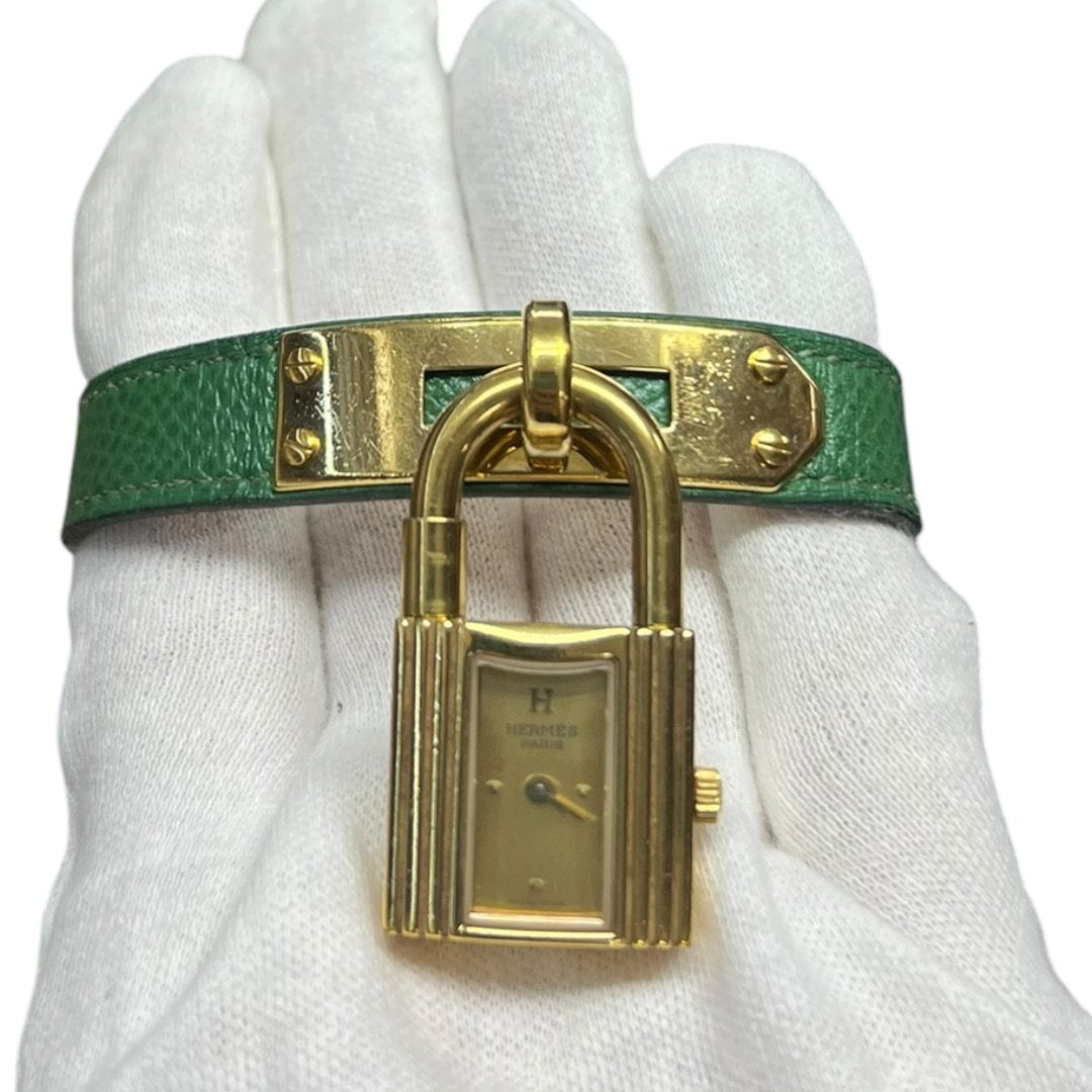 HERMES Lizard Kelly Watch Green, Gold Gold Hardware NJ107