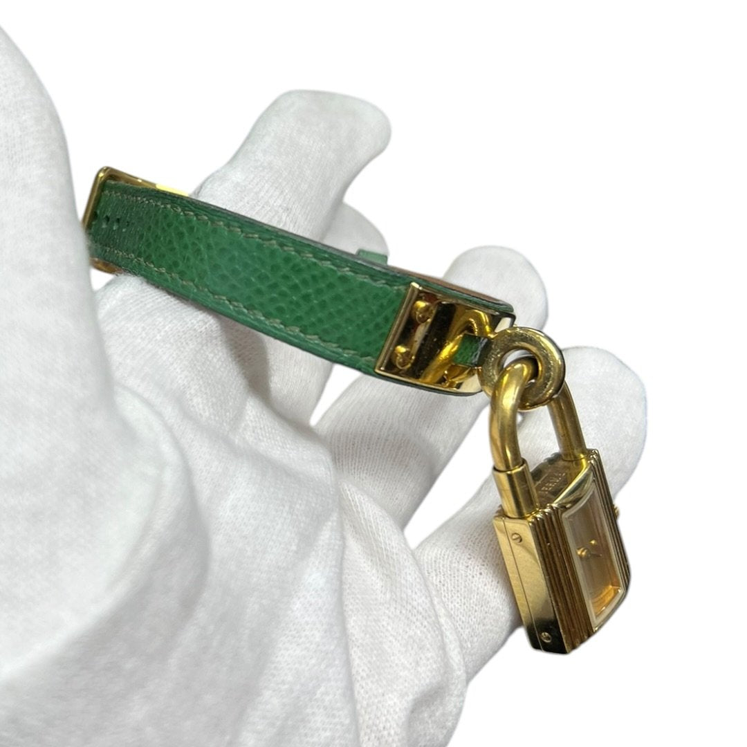 HERMES Lizard Kelly Watch Green, Gold Gold Hardware NJ107