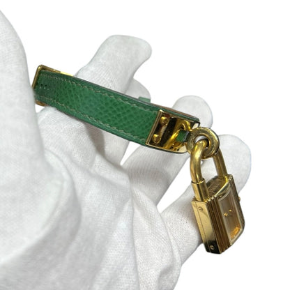 HERMES Lizard Kelly Watch Green, Gold Gold Hardware NJ107