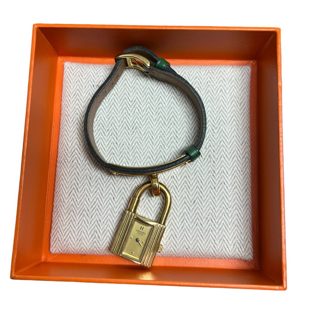 HERMES Lizard Kelly Watch Green, Gold Gold Hardware NJ107