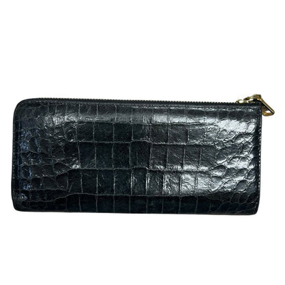 MIU MIU Croc Embossed Leather Zip Around Wallet Wallet Black Gold Hardware mi19