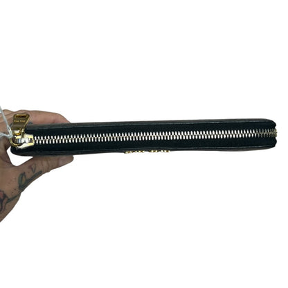 MIU MIU Croc Embossed Leather Zip Around Wallet Wallet Black Gold Hardware mi19
