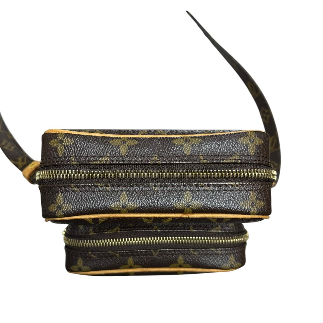 LOUIS VUITTON Monogram Danube Double Compartment Shoulder Bag Brown Gold Hardware LO2234