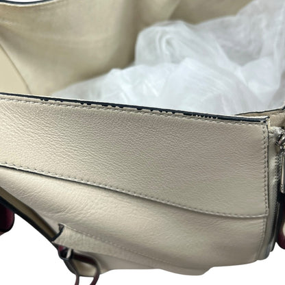 LOEWE Grained Leather Hammock Bag Small Shoulder Bag Cream, Burgundy Silver Hardware LO2380