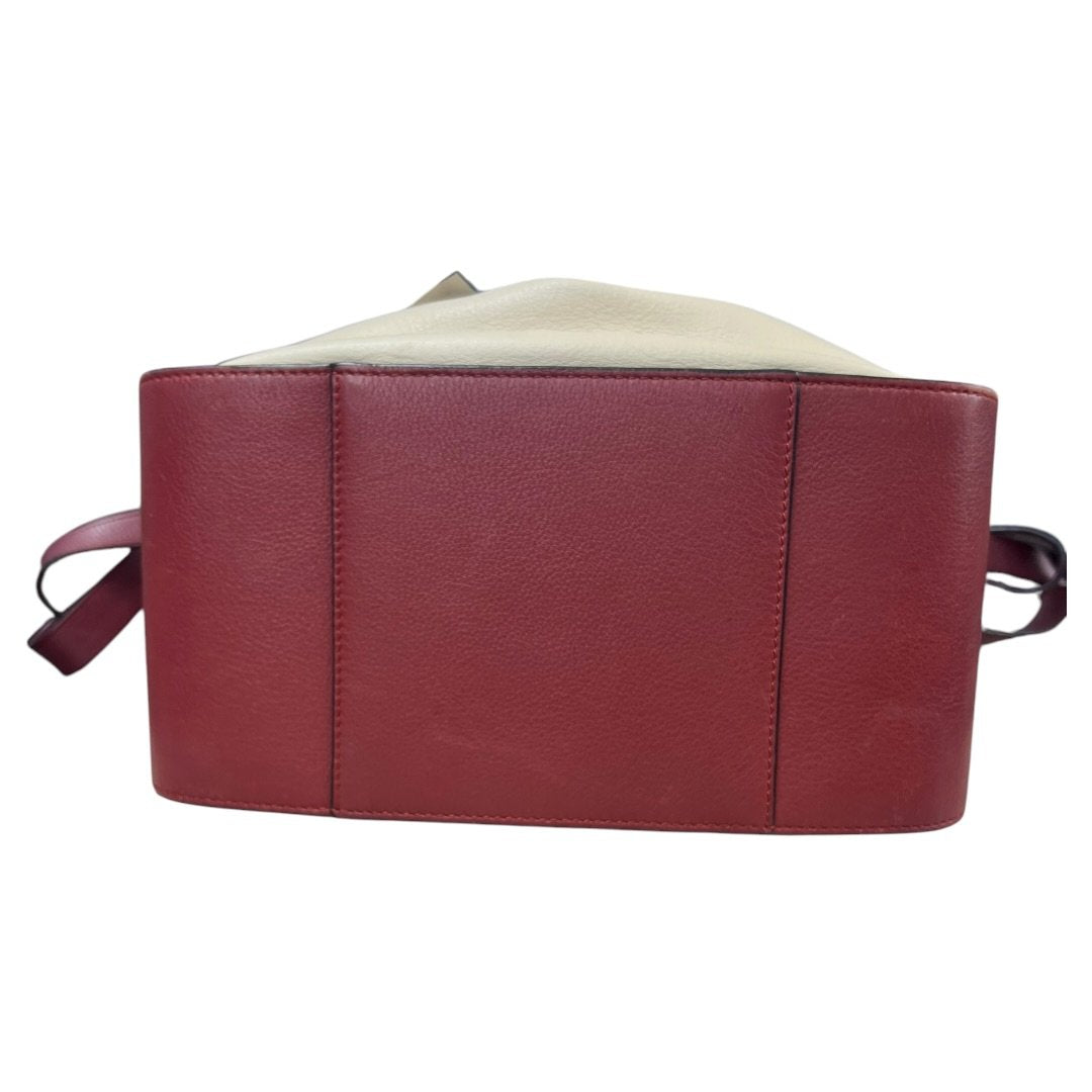 LOEWE Grained Leather Hammock Bag Small Shoulder Bag Cream, Burgundy Silver Hardware LO2380