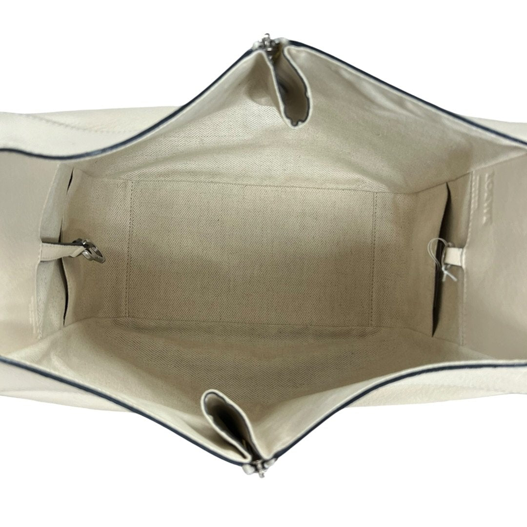LOEWE Grained Leather Hammock Bag Small Shoulder Bag Cream, Burgundy Silver Hardware LO2380
