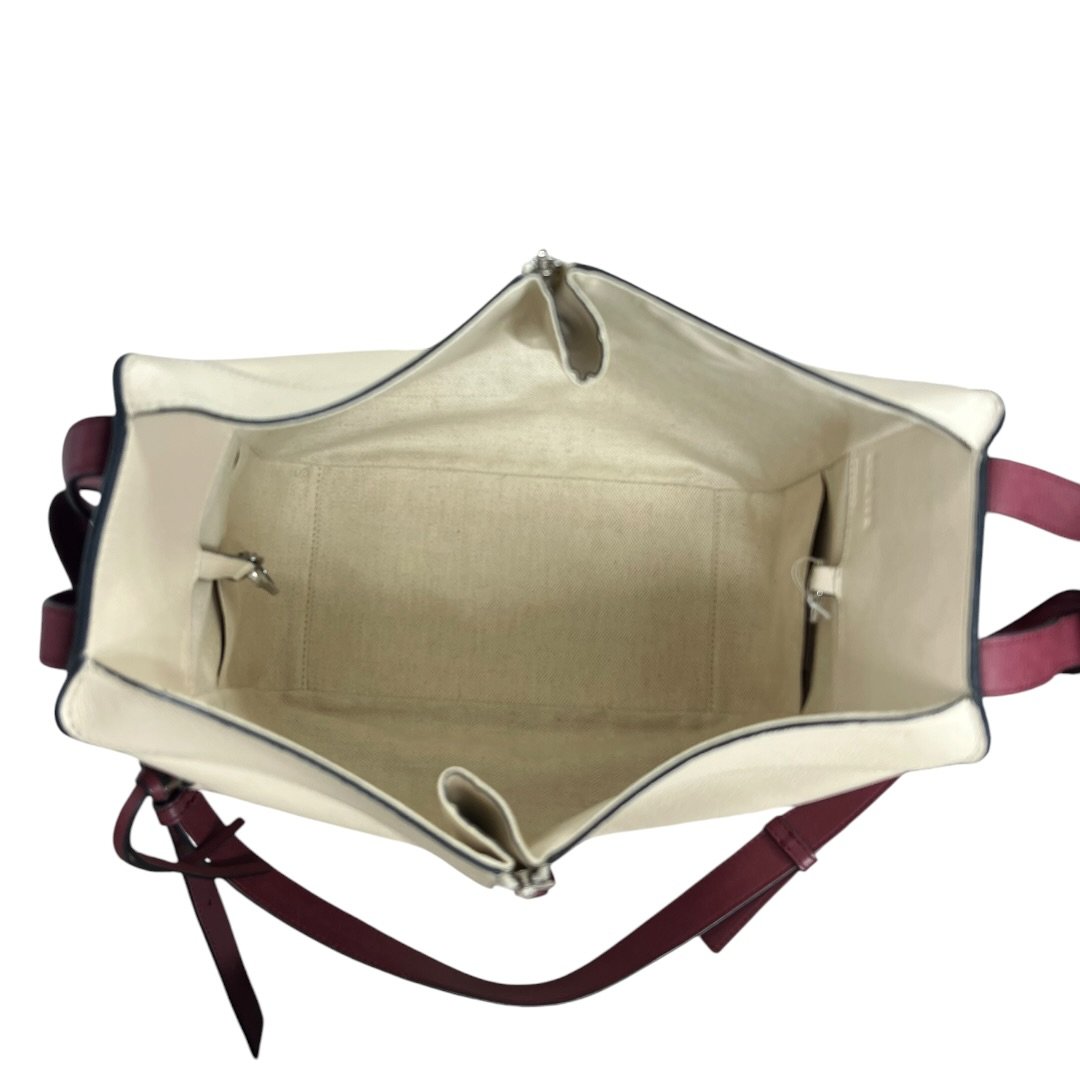 LOEWE Grained Leather Hammock Bag Small Shoulder Bag Cream, Burgundy Silver Hardware LO2380