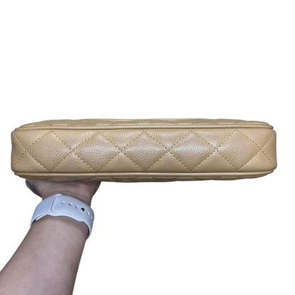 CHANEL Caviar Quilted Camera Case Shoulder Bag Beige Gold Hardware TK53