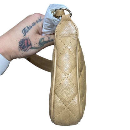 CHANEL Caviar Quilted Camera Case Shoulder Bag Beige Gold Hardware TK53