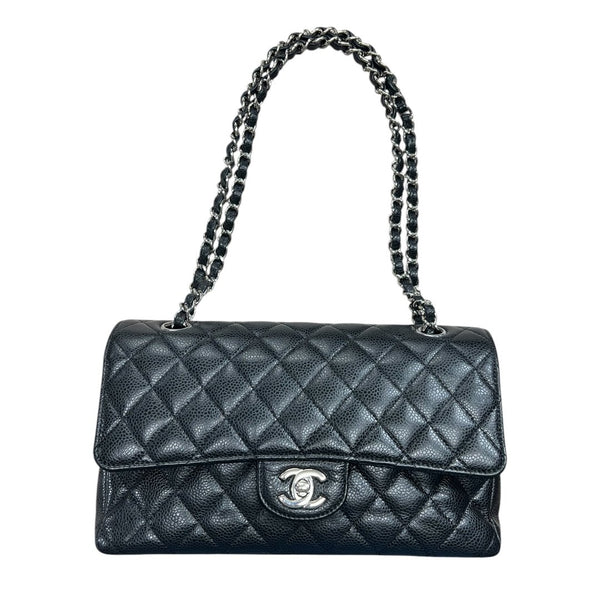 CHANEL Caviar Classic Flap Shoulder Bag Black Silver Hardware CH2263