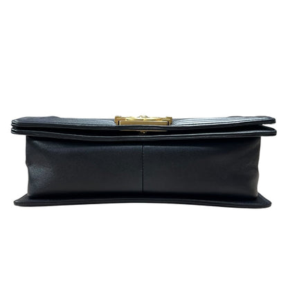CHANEL Calfskin Boy Bag Shoulder Bag Navy Blue Aged Gold-tone Hardware CH2257