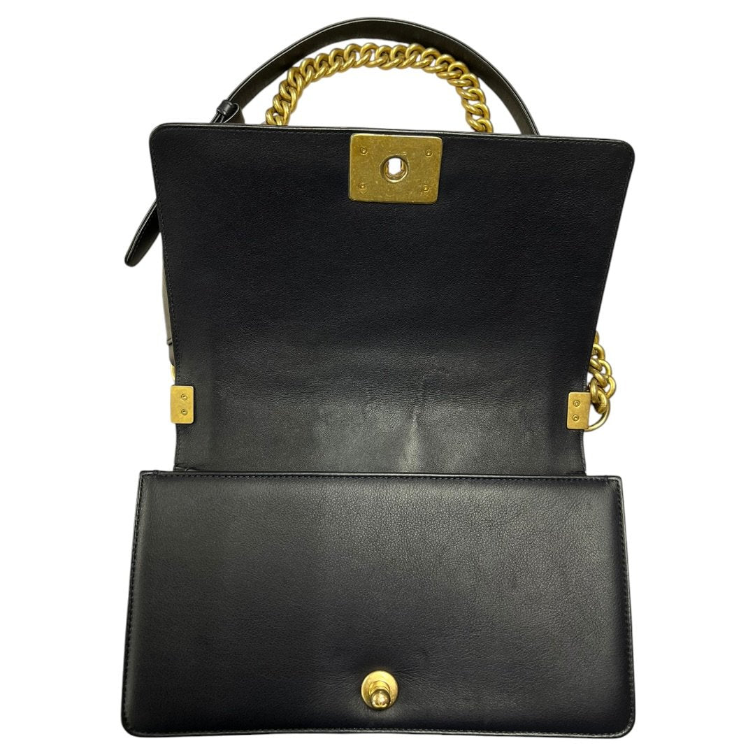 CHANEL Calfskin Boy Bag Shoulder Bag Navy Blue Aged Gold-tone Hardware CH2257