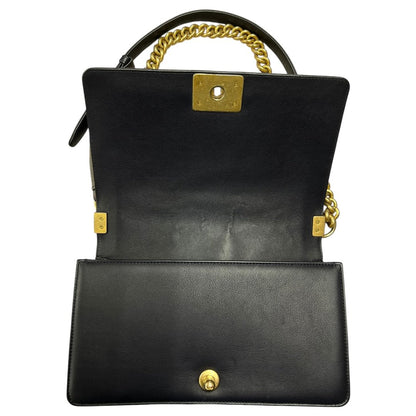 CHANEL Calfskin Boy Bag Shoulder Bag Navy Blue Aged Gold-tone Hardware CH2257