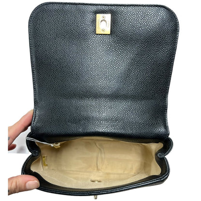 CHANEL Caviar Mini Top Handle Flap Bag Shoulder Bag Black Gold Hardware CH2256