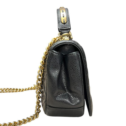 CHANEL Caviar Mini Top Handle Flap Bag Shoulder Bag Black Gold Hardware CH2256