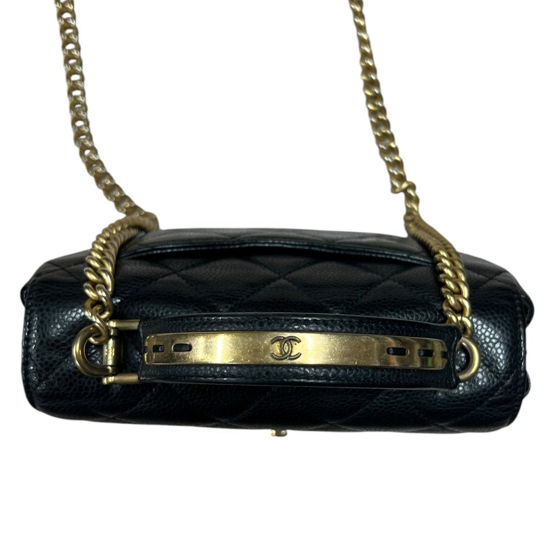 CHANEL Caviar Mini Top Handle Flap Bag Shoulder Bag Black Gold Hardware CH2256