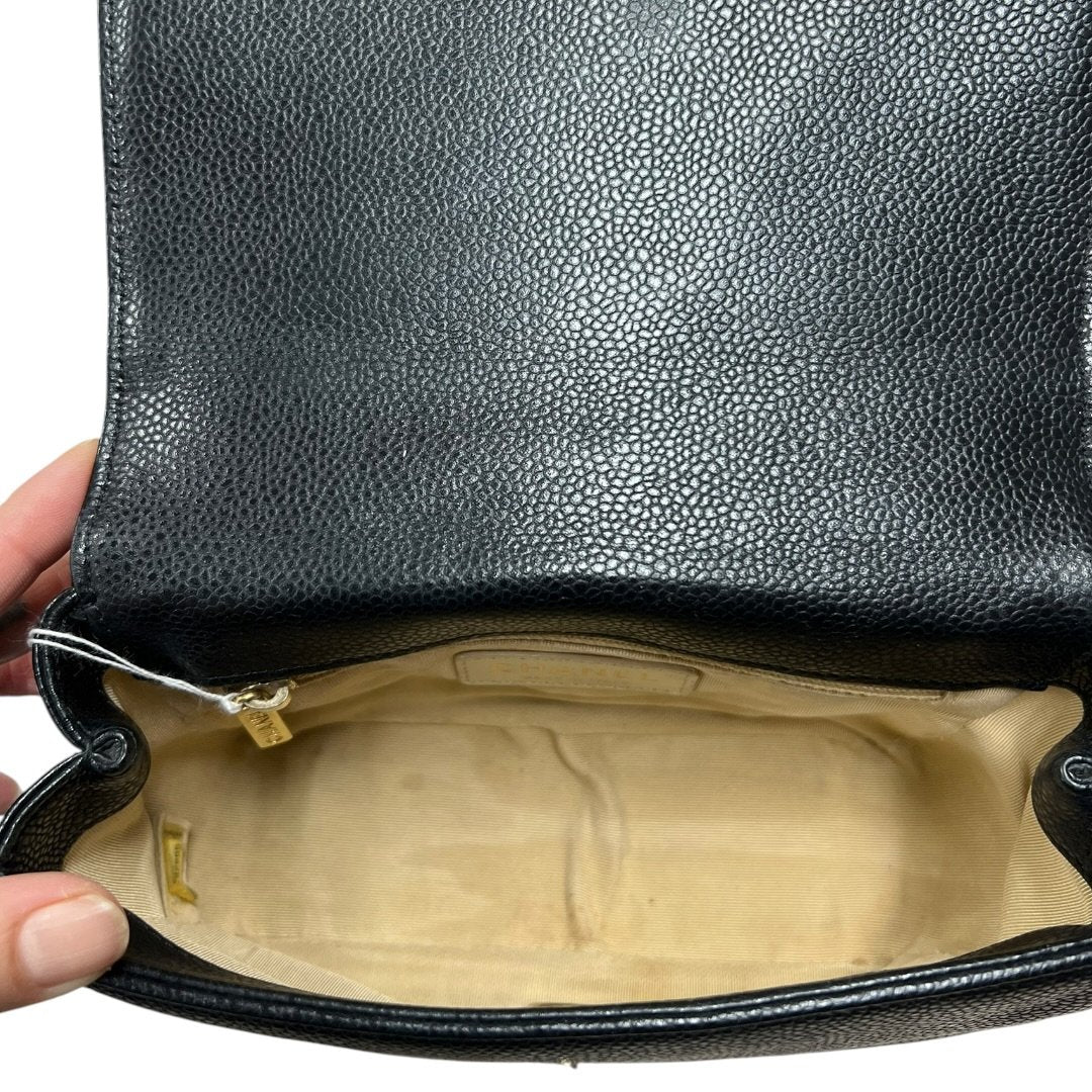 CHANEL Caviar Mini Top Handle Flap Bag Shoulder Bag Black Gold Hardware CH2256