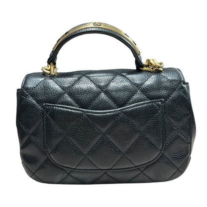 CHANEL Caviar Mini Top Handle Flap Bag Shoulder Bag Black Gold Hardware CH2256