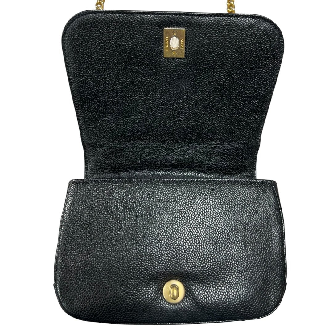 CHANEL Caviar Mini Top Handle Flap Bag Shoulder Bag Black Gold Hardware CH2256
