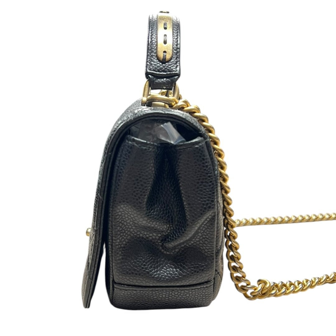 CHANEL Caviar Mini Top Handle Flap Bag Shoulder Bag Black Gold Hardware CH2256
