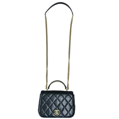 CHANEL Caviar Mini Top Handle Flap Bag Shoulder Bag Black Gold Hardware CH2256