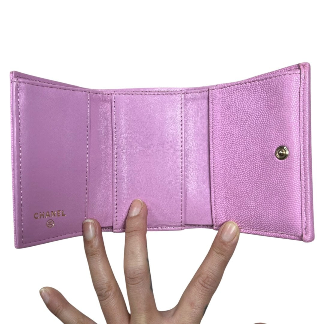 CHANEL Caviar Classic Flap Tri-Fold Wallet Wallet Pink Gold Hardware CH2259