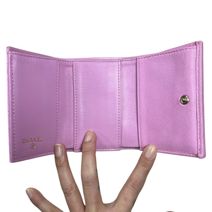CHANEL Caviar Classic Flap Tri-Fold Wallet Wallet Pink Gold Hardware CH2259