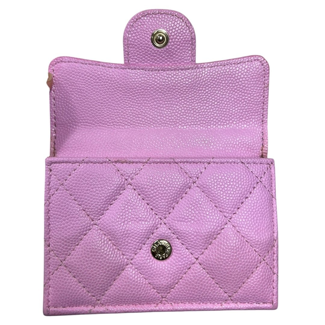 CHANEL Caviar Classic Flap Tri-Fold Wallet Wallet Pink Gold Hardware CH2259