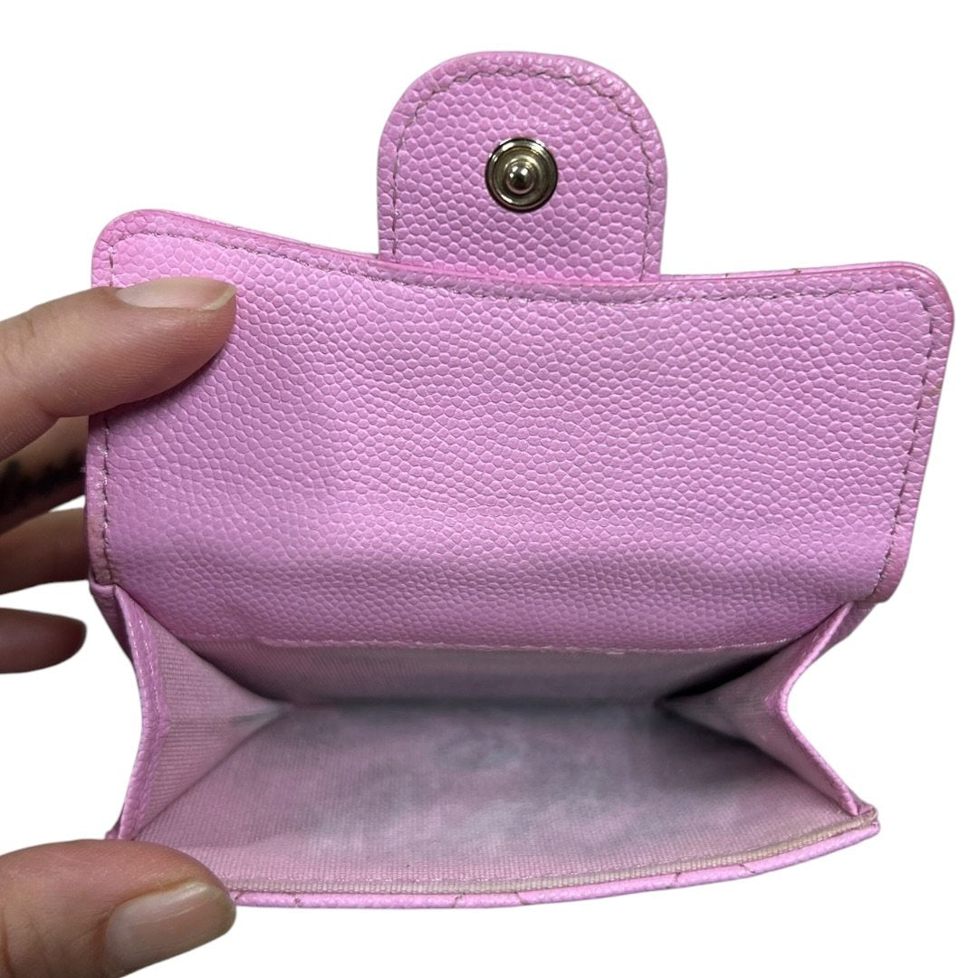 CHANEL Caviar Classic Flap Tri-Fold Wallet Wallet Pink Gold Hardware CH2259