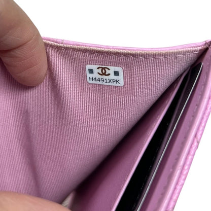 CHANEL Caviar Classic Flap Tri-Fold Wallet Wallet Pink Gold Hardware CH2259