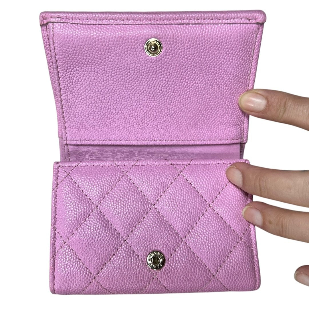 CHANEL Caviar Classic Flap Tri-Fold Wallet Wallet Pink Gold Hardware CH2259