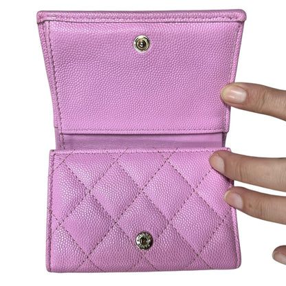 CHANEL Caviar Classic Flap Tri-Fold Wallet Wallet Pink Gold Hardware CH2259