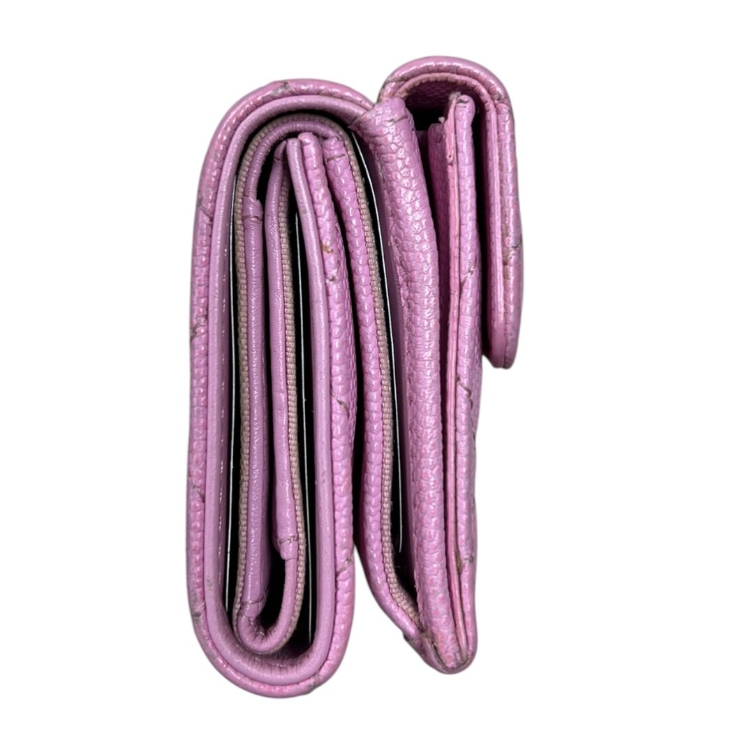 CHANEL Caviar Classic Flap Tri-Fold Wallet Wallet Pink Gold Hardware CH2259