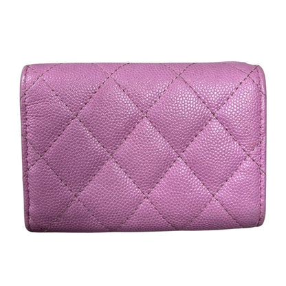 CHANEL Caviar Classic Flap Tri-Fold Wallet Wallet Pink Gold Hardware CH2259
