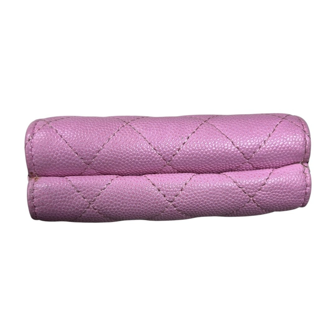 CHANEL Caviar Classic Flap Tri-Fold Wallet Wallet Pink Gold Hardware CH2259