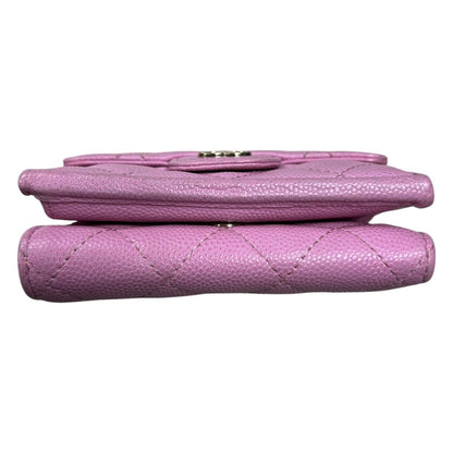 CHANEL Caviar Classic Flap Tri-Fold Wallet Wallet Pink Gold Hardware CH2259