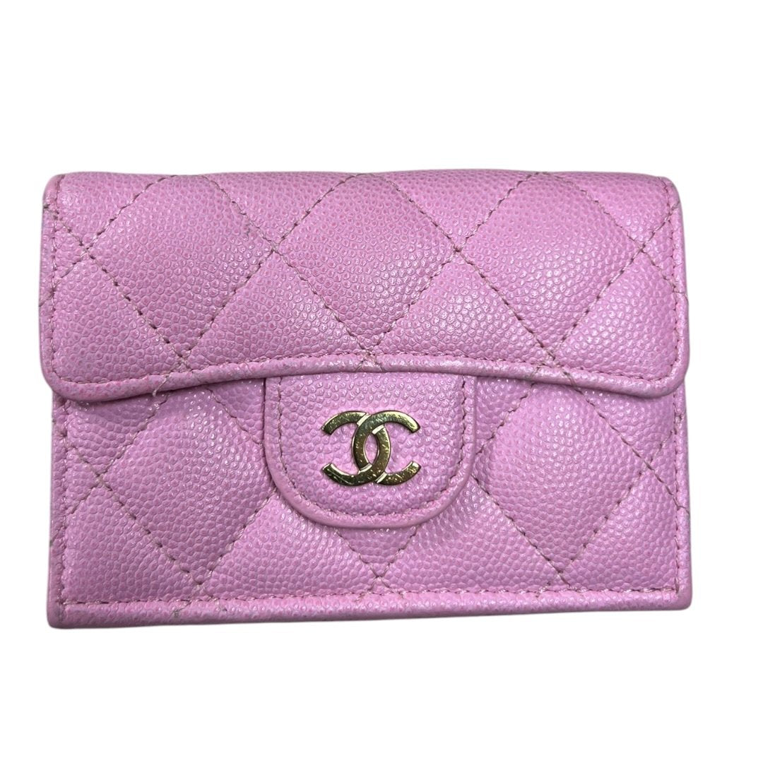 CHANEL Caviar Classic Flap Tri-Fold Wallet Wallet Pink Gold Hardware CH2259
