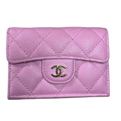 CHANEL Caviar Classic Flap Tri-Fold Wallet Wallet Pink Gold Hardware CH2259