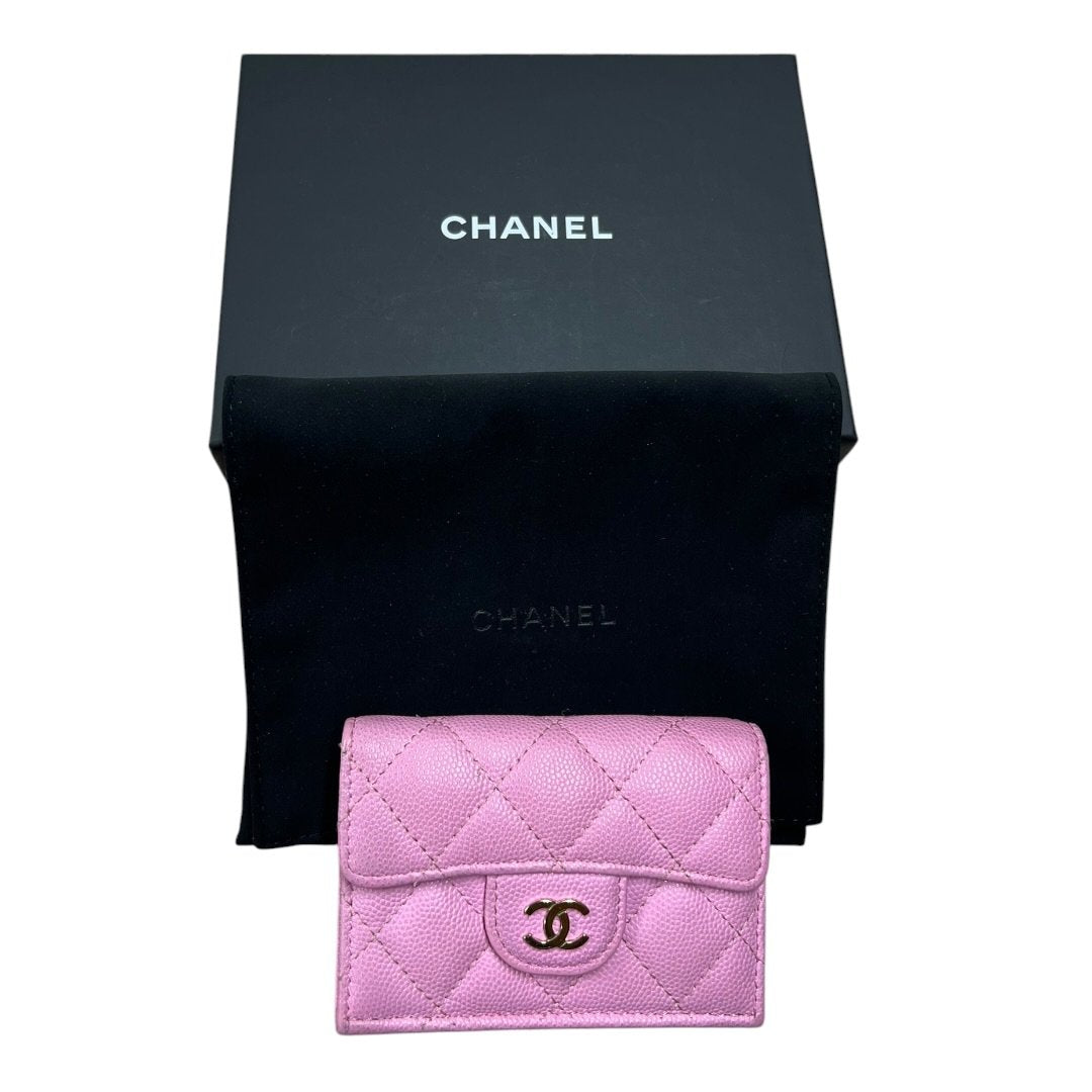 CHANEL Caviar Classic Flap Tri-Fold Wallet Wallet Pink Gold Hardware CH2259