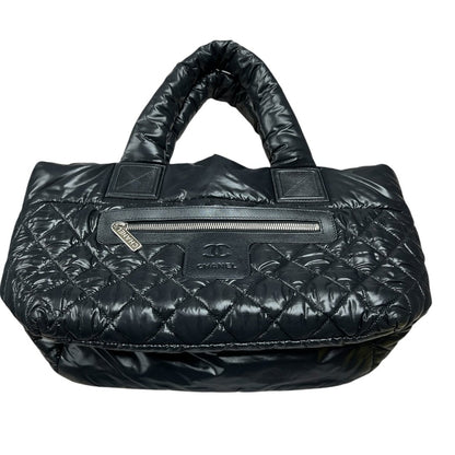 CHANEL Quilted Nylon Coco Cocoon Tote Bag Tote Black Silver Hardware CH2258