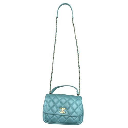 CHANEL Lambskin Small Flap Bag with Top Handle Shoulder Bag Mint Green Gold Hardware RY4