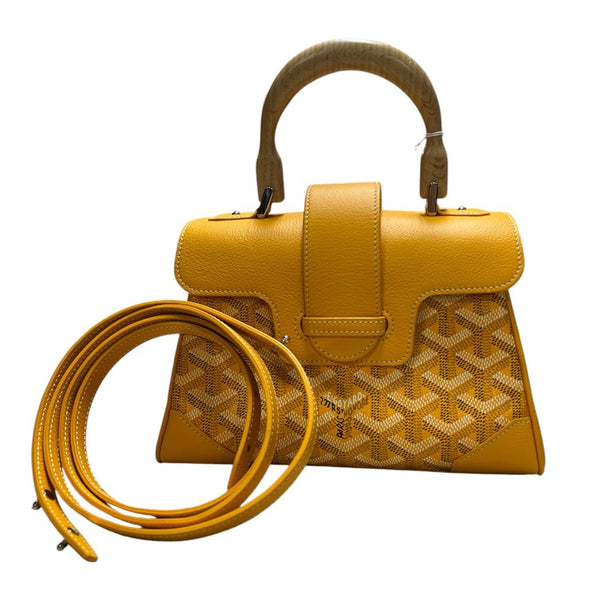 GOYARD Goyardine Canvas Bellechasse Biaude Bag Handbag Yellow Silver Hardware RY5