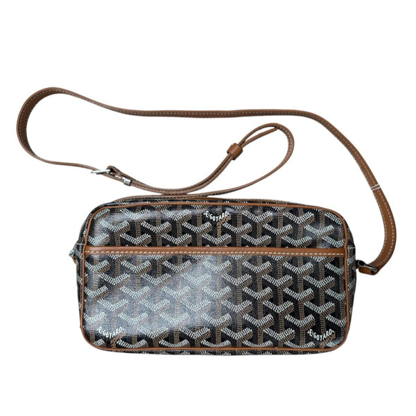 Goyardine Pochette Shoulder Bag Black and Brown Goyardine with Brown leather trim Silver Hardware RY11