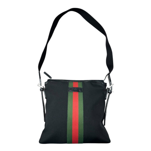GUCCI Nylon Messenger Bag Messenger Bag Black, Red, Green Silver Hardware TC2