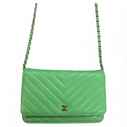 CHANEL Green Chain Wallet Shoulder Bag CH2026